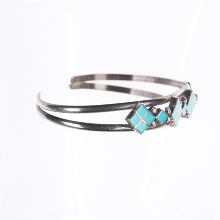 6.25" Vintage Zuni Dishta flush inlay turquoise cuff bracelet sterling silver