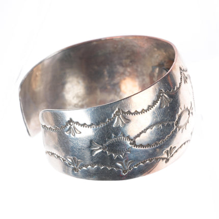 6.6" Les Baker Shop Navajo sterling silver stamped watch cuff bracelet