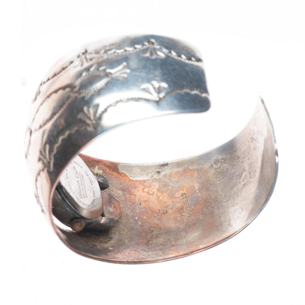 6.6" Les Baker Shop Navajo sterling silver stamped watch cuff bracelet