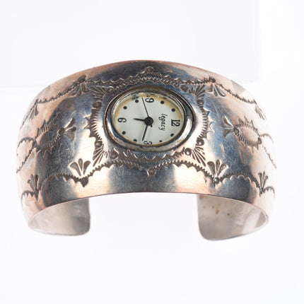 6.6" Les Baker Shop Navajo sterling silver stamped watch cuff bracelet