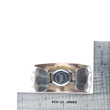 6.6" Les Baker Shop Navajo sterling silver stamped watch cuff bracelet