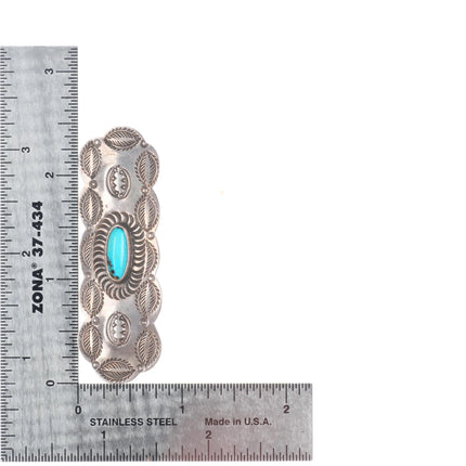 c1930's Navajo sterling silver heavily tooled large pin/brooch with turquoise