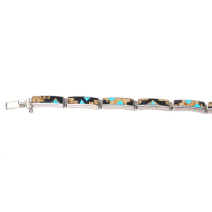 6.5" Supersmiths Navajo sterling silver multi-stone inlay link bracelet