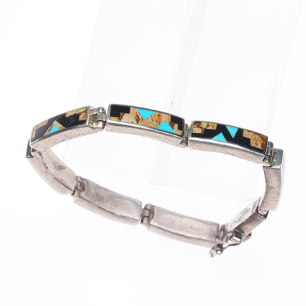 6.5" Supersmiths Navajo sterling silver multi-stone inlay link bracelet