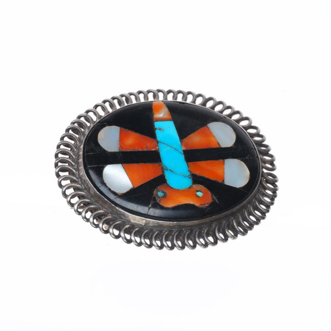 c1940's Zuni John Gordon Leak/Leekity sterling silver dragonfly pin inlaid