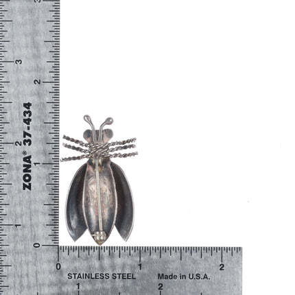 c1940's Navajo sterling silver stamped bug pin with Blue Gem turquoise