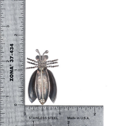 c1940's Navajo sterling silver stamped bug pin with Blue Gem turquoise