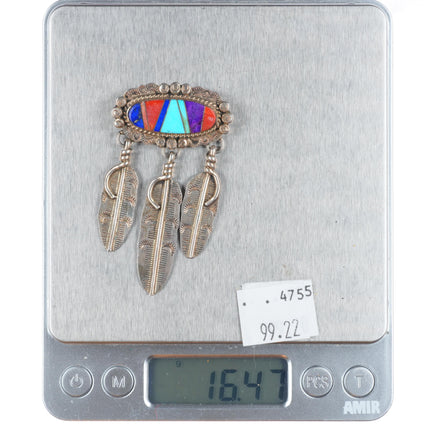 Melvin Francis Navajo sterling silver turquoise/coral/sugilite inlay pendant/pin