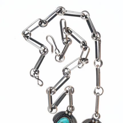 22" 40's-50's Navajo sterling silver high grade turquoise necklace nice stamping