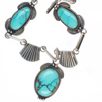 22" 40's-50's Navajo sterling silver high grade turquoise necklace nice stamping