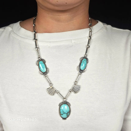 22" 40's-50's Navajo sterling silver high grade turquoise necklace nice stamping