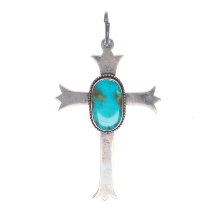 Big Vintage Royston turquoise sterling  silver Native American cross pendant