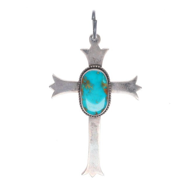 Big Vintage Royston turquoise sterling  silver Native American cross pendant