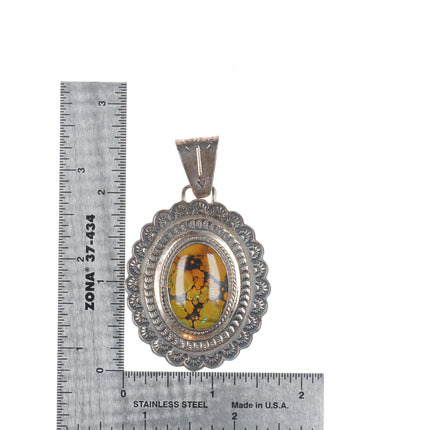 Jane McCrory southwestern sterling silver green turquoise hand stamped pendant