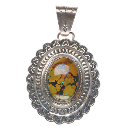 Jane McCrory southwestern sterling silver green turquoise hand stamped pendant