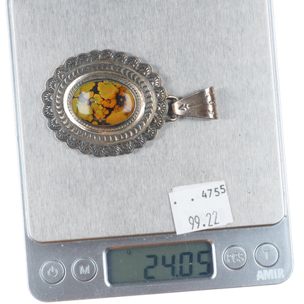 Jane McCrory southwestern sterling silver green turquoise hand stamped pendant