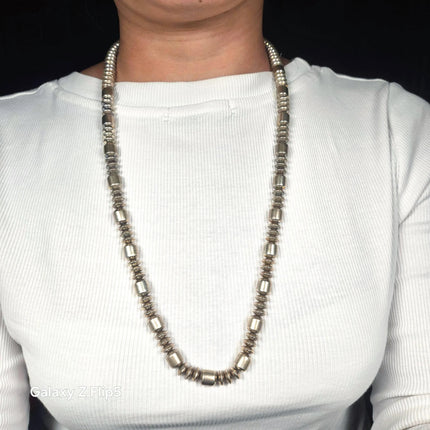 27.5" Artie Yellowhorse vintage Sterling silver Navajo pearl necklace tube beads