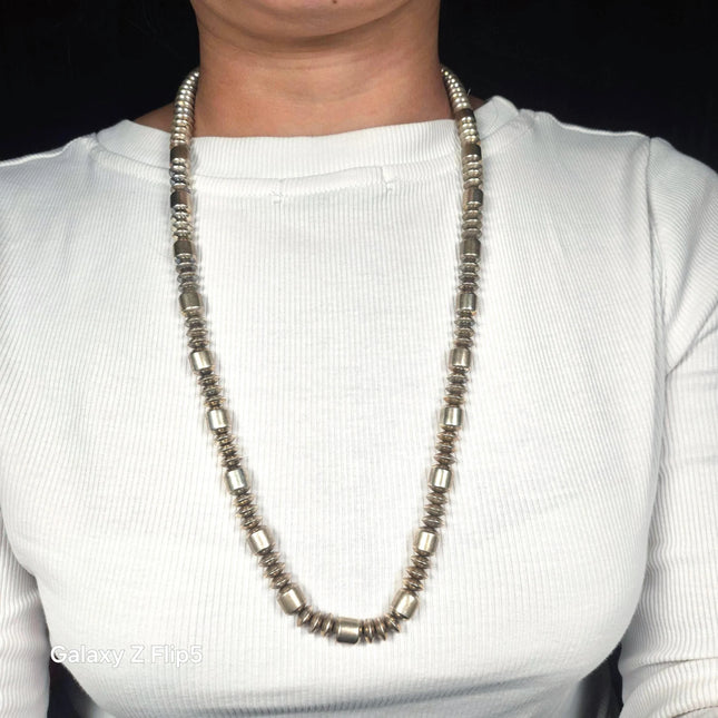 27.5" Artie Yellowhorse vintage Sterling silver Navajo pearl necklace tube beads