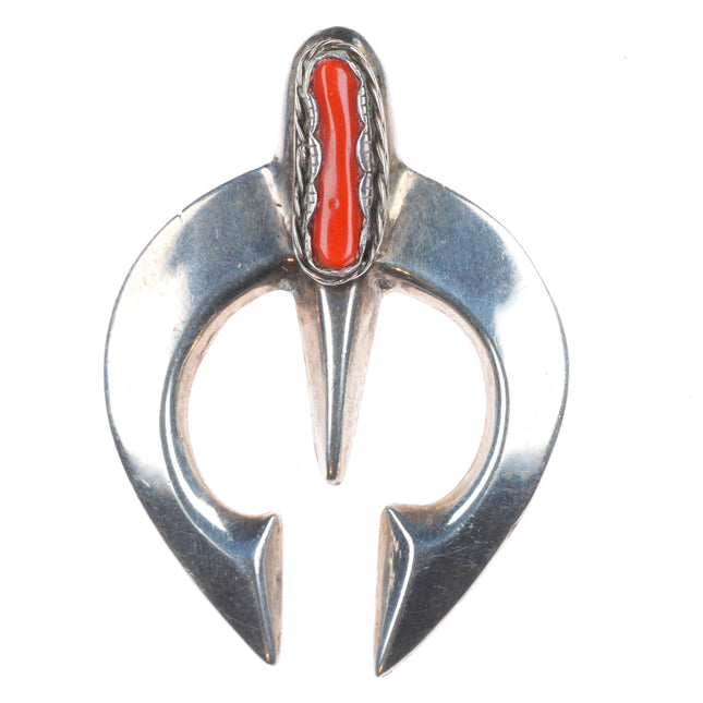 Vintage Navajo sterling silver Mediterranean red coral naja pendant
