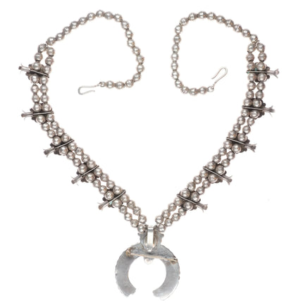 c1950's Zuni sterling silver Sleeping Beauty turquoise squash blossom necklace