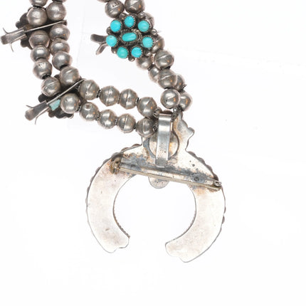 c1950's Zuni sterling silver Sleeping Beauty turquoise squash blossom necklace