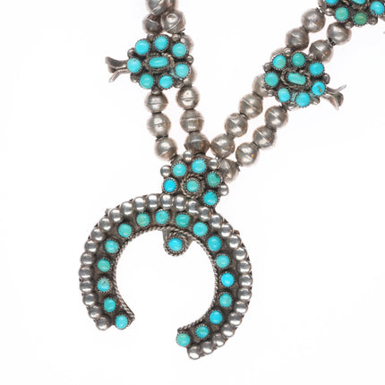 c1950's Zuni sterling silver Sleeping Beauty turquoise squash blossom necklace