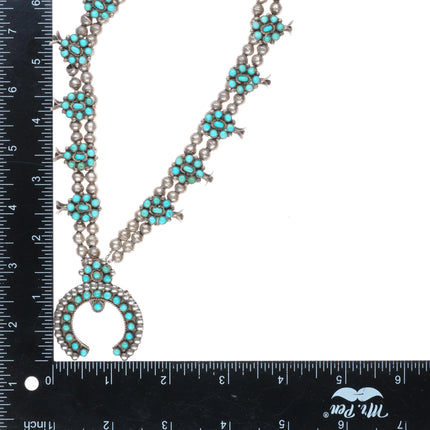 c1950's Zuni sterling silver Sleeping Beauty turquoise squash blossom necklace