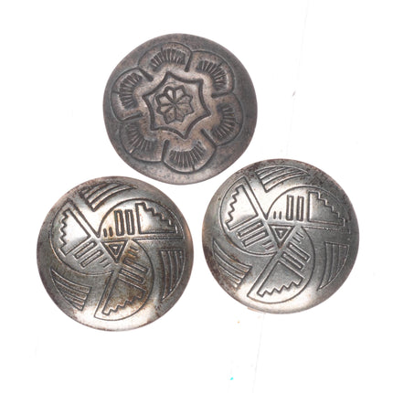 9 Vintage Southwestern sterling silver button covers Navajo basket patterns