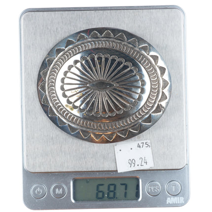 Henry Morgan Navajo deep stamped sterling silver concho style belt buckle