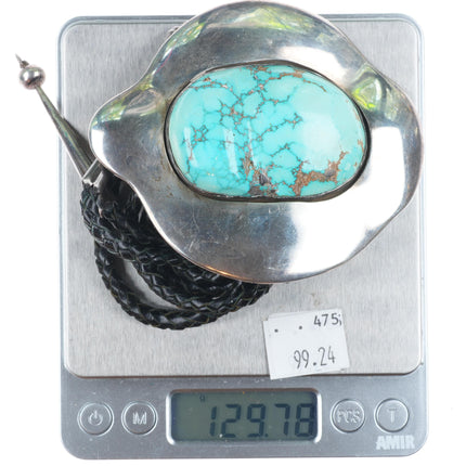 Huge Vintage c1970 Navajo sterling silver freeform bolo tie with nice turquoise