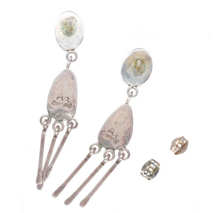 Vintage Anna Begay Navajo sterling silver spiderweb turquoise dangle earrings
