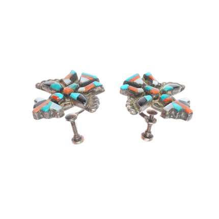 40's-50's Zuni sterling silver inlay knifewing vintage screw back earrings