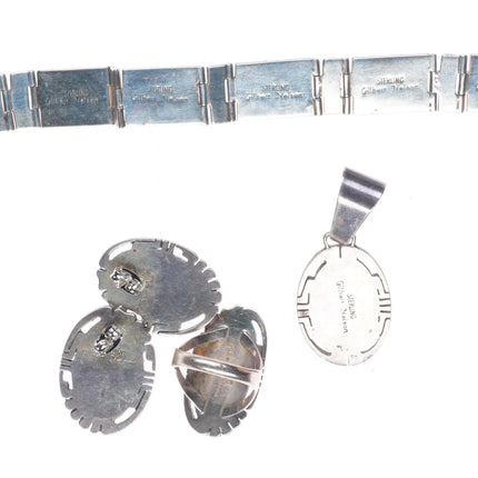 sz6 Gilbert Nelson Navajo sterling silver coral bracelet/ring/earrings/pendant