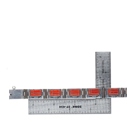 sz6 Gilbert Nelson Navajo sterling silver coral bracelet/ring/earrings/pendant