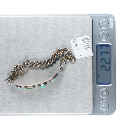 7.25" c1940's Navajo sterling silver hand stamped turquoise link bracelet