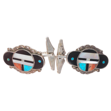 40's-50's Vintage Zuni sterling silver sunface/Kachina inlay cufflinks