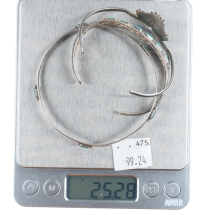 6.25"-8.25" Zuni needlepoint turquoise sterling silver cuff bracelets/bangle