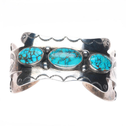 6.5" 40's-50's Navajo sterling silver spiderweb turquoise arrow cuff bracelet