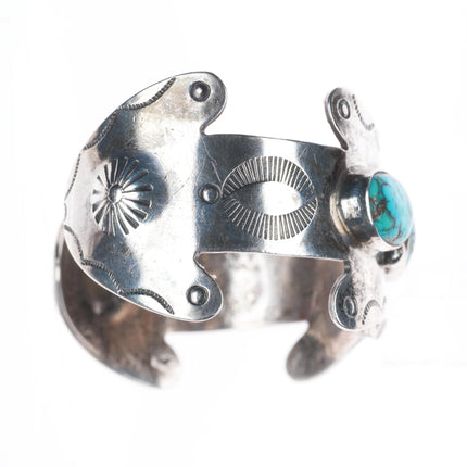6.5" 40's-50's Navajo sterling silver spiderweb turquoise arrow cuff bracelet
