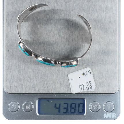 6.5" 40's-50's Navajo sterling silver spiderweb turquoise arrow cuff bracelet