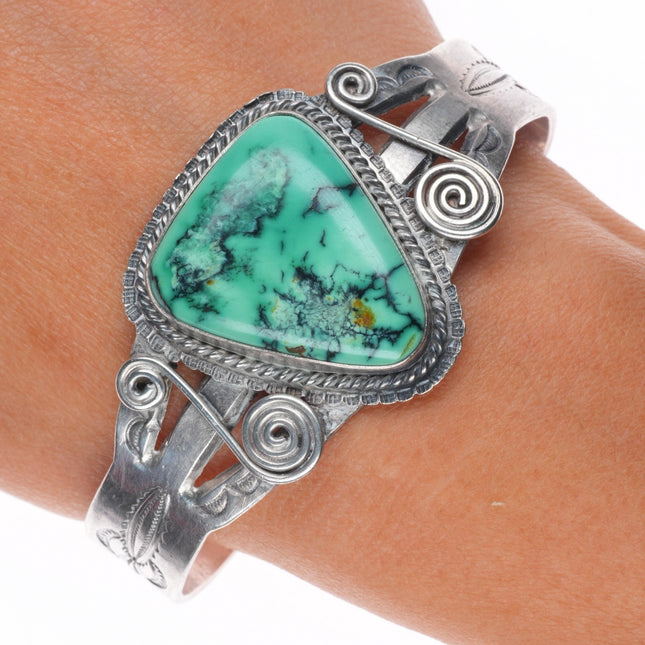 6.75" 40's-50's Navajo sterling silver variscite cuff bracelet