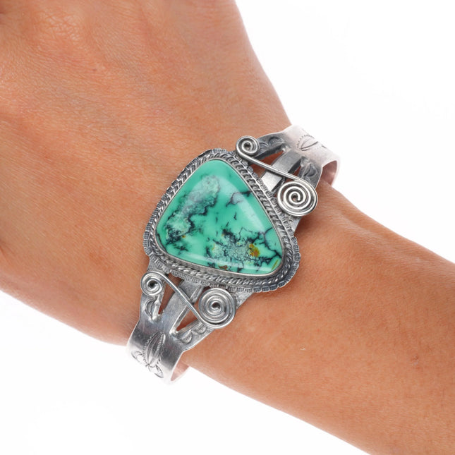 6.75" 40's-50's Navajo sterling silver variscite cuff bracelet