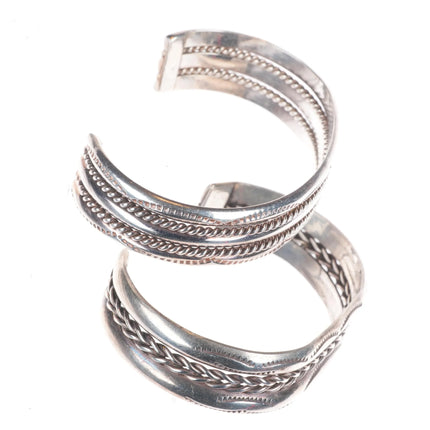 6.6" 2 Vintage Navajo Tahe Twisted wire sterling silver stacker cuff bracelets