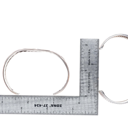 6.6" 2 Vintage Navajo Tahe Twisted wire sterling silver stacker cuff bracelets