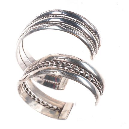 6.6" 2 Vintage Navajo Tahe Twisted wire sterling silver stacker cuff bracelets