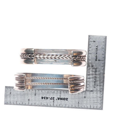 6.6" 2 Vintage Navajo Tahe Twisted wire sterling silver stacker cuff bracelets