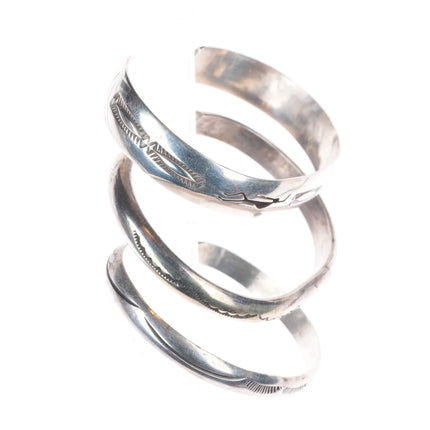 6.25"-6.5" Vintage Navajo sterling silver hand stamped stacker cuff bracelets