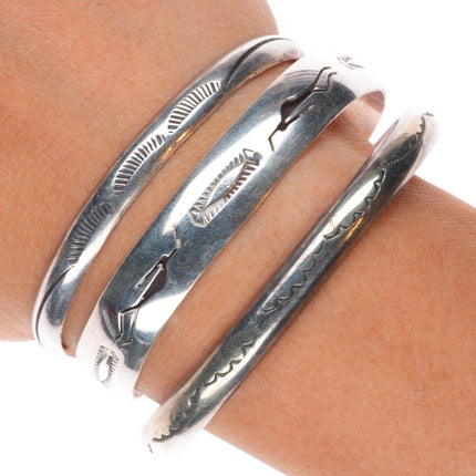 6.25"-6.5" Vintage Navajo sterling silver hand stamped stacker cuff bracelets