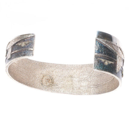 6.35" Ric Charlie Navajo Tufa Cast sterling silver storyteller cuff bracelet