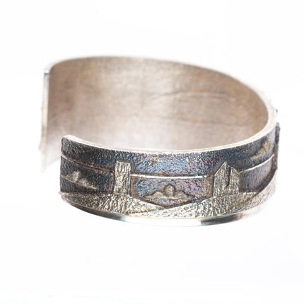6.35" Ric Charlie Navajo Tufa Cast sterling silver storyteller cuff bracelet